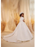 Elbow Sleeves White Lace Satin Floral Flower Girl Dress